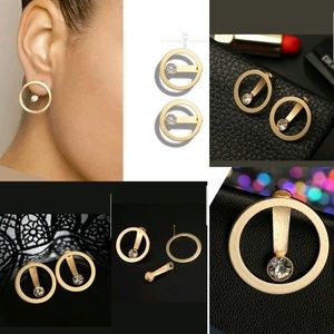Crystal Bead Circle Stud Earrings Double Side Ear